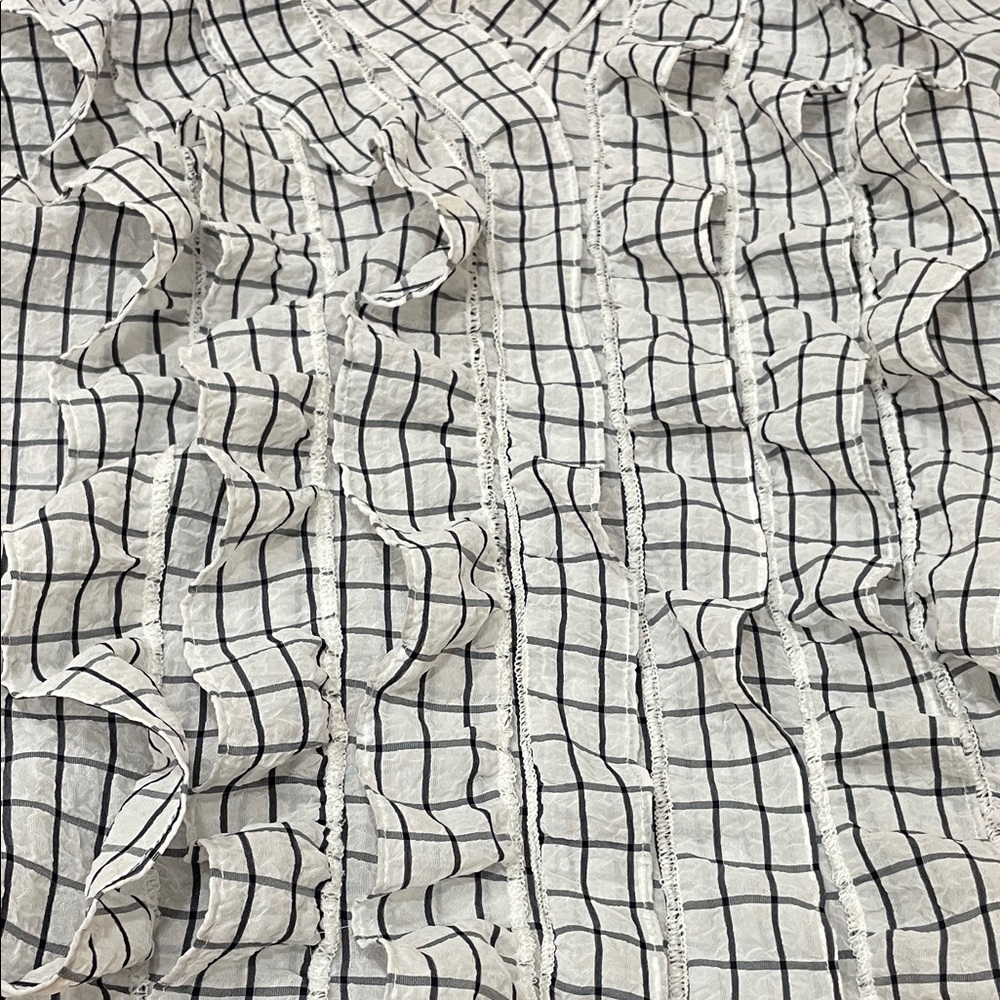 White Checkered Ruffle Blouse - image 3